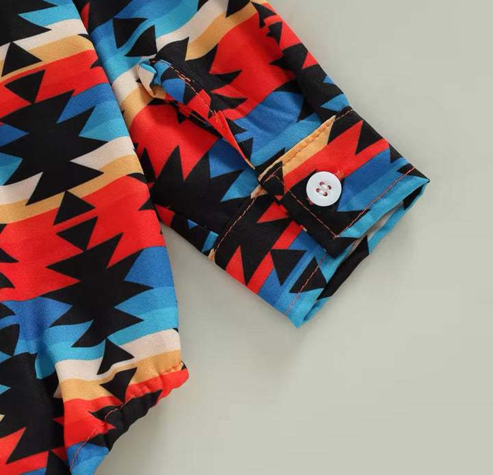 Load image into Gallery viewer, Aztec Long Sleeve Button Up Bodysuit | Western Bodysuit | Baby Boy Clothes