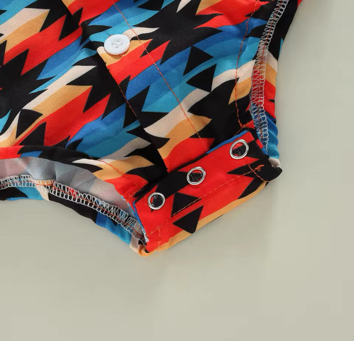 Load image into Gallery viewer, Aztec Long Sleeve Button Up Bodysuit | Western Bodysuit | Baby Boy Clothes