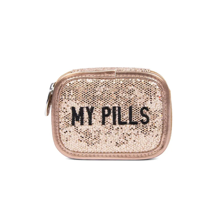 Load image into Gallery viewer, MIAMICA Gold Glitter Embroidered Travel Pill Case