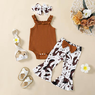 Caramel Bodysuit & Cow Print Pants Set | Western | Baby Girl Clothes