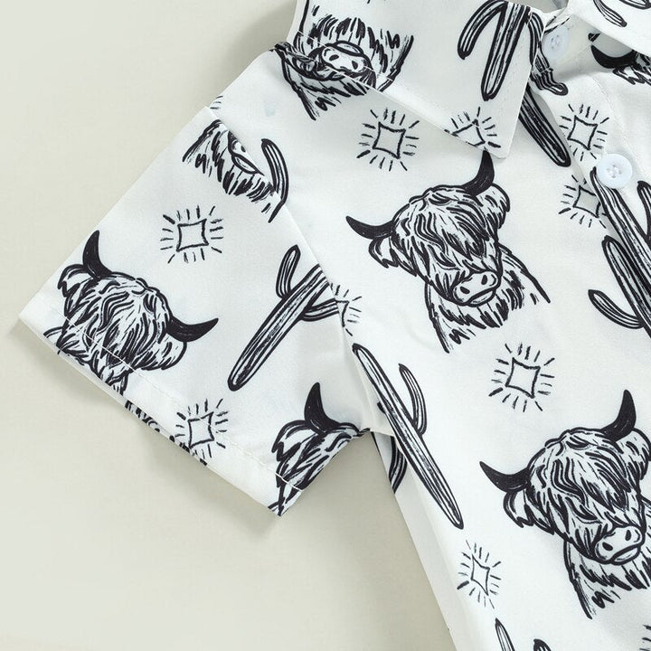 Load image into Gallery viewer, Highland Cow Button Up Bodysuit | Western Bodysuit | Baby Boy Clothes | Western Baby Shirt