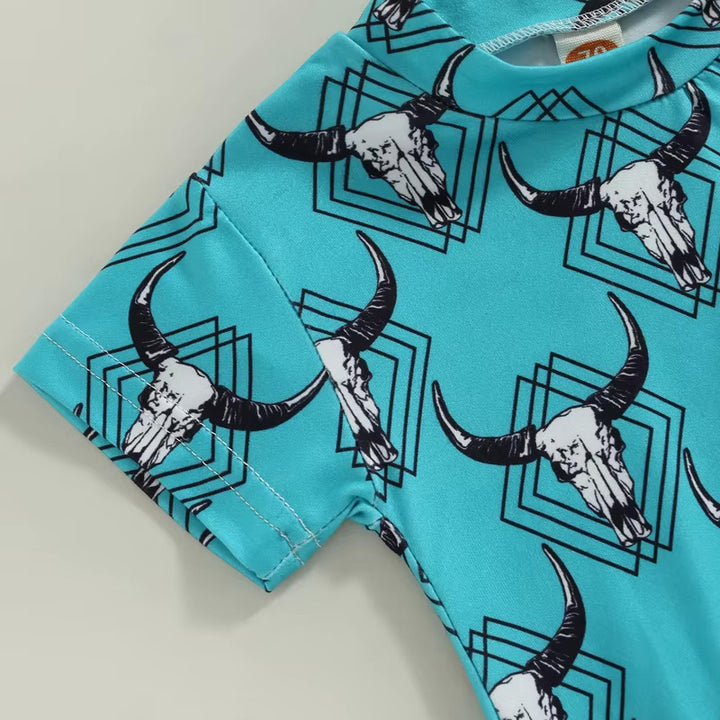 Load image into Gallery viewer, Cow Skull Bodysuit for Baby Boys Western Style Snap Button Closure Easy Dressing Everyday Wear