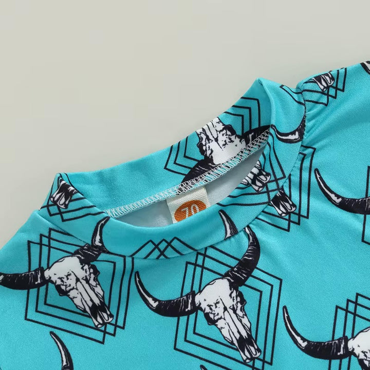 Load image into Gallery viewer, Cow Skull Bodysuit for Baby Boys Western Style Snap Button Closure Easy Dressing Everyday Wear