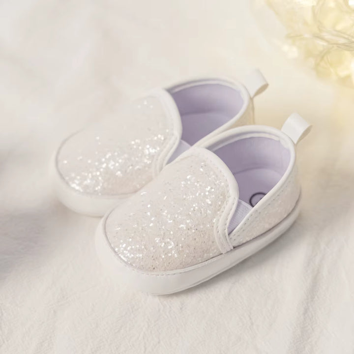 Load image into Gallery viewer, White Glitter Baby Girls Shoes, Newborn Infant Non-Slip Sole, Slip On, Toddler First Walkers Shoes