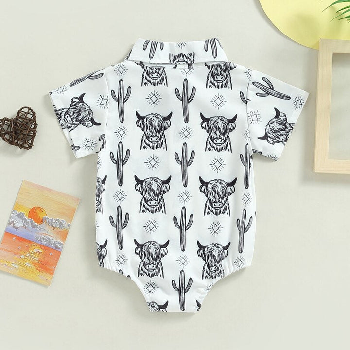 Load image into Gallery viewer, Highland Cow Button Up Bodysuit | Western Bodysuit | Baby Boy Clothes | Western Baby Shirt
