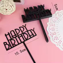 Black Happy Birthday Acrylic Cake Topper