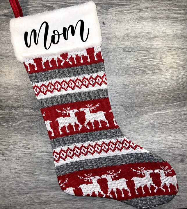 Load image into Gallery viewer, Knit Reindeer Sweater Christmas Stocking 22"