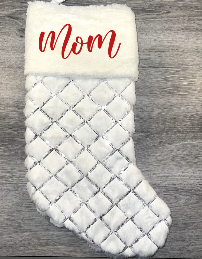 White & Silver Quilted Pattern Christmas Stocking
