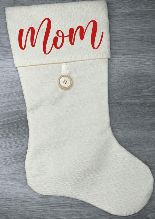 Load image into Gallery viewer, Ivory Burlap Button Christmas Stocking 19"