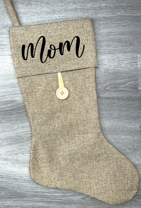 Load image into Gallery viewer, Burlap Button Christmas Stocking 19"