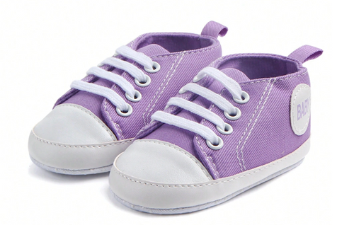 Purple Baby Girls Shoes, Newborn Infant Non-Slip Canvas Denim High Top Sneakers, Toddler First Walkers Shoes