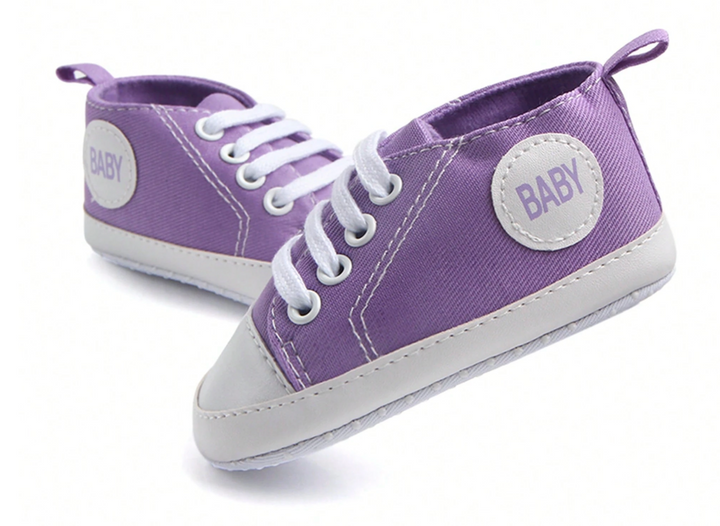 Load image into Gallery viewer, Purple Baby Girls Shoes, Newborn Infant Non-Slip Canvas Denim High Top Sneakers, Toddler First Walkers Shoes