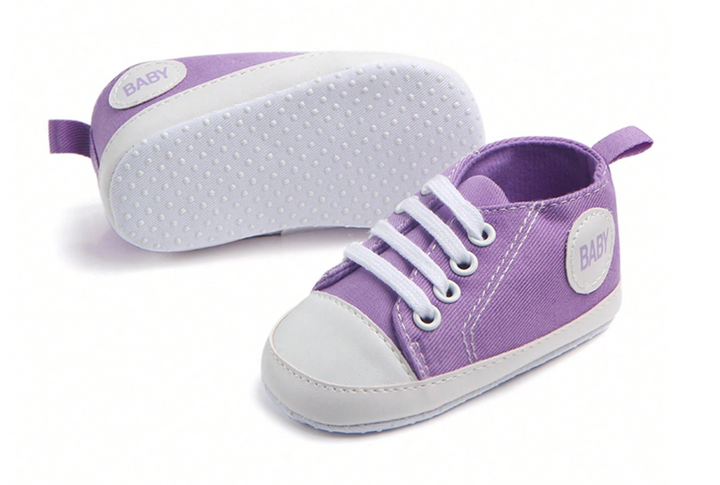 Load image into Gallery viewer, Purple Baby Girls Shoes, Newborn Infant Non-Slip Canvas Denim High Top Sneakers, Toddler First Walkers Shoes
