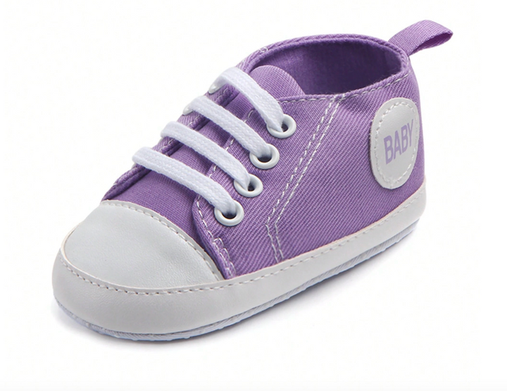 Load image into Gallery viewer, Purple Baby Girls Shoes, Newborn Infant Non-Slip Canvas Denim High Top Sneakers, Toddler First Walkers Shoes