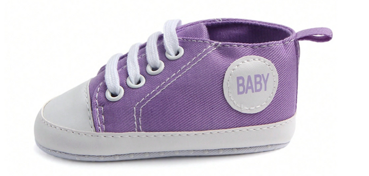 Load image into Gallery viewer, Purple Baby Girls Shoes, Newborn Infant Non-Slip Canvas Denim High Top Sneakers, Toddler First Walkers Shoes