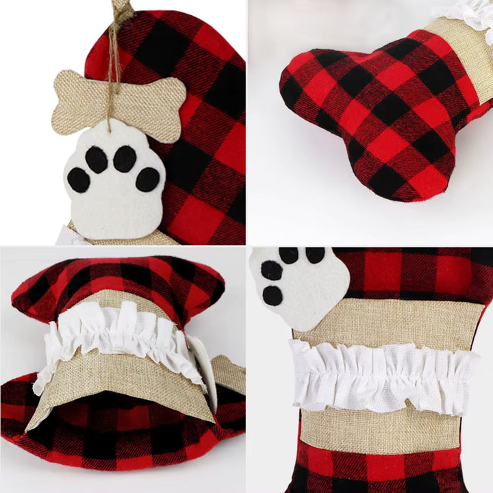 Load image into Gallery viewer, Red Buffalo Plaid Dog Bone Christmas Stocking 16.5"