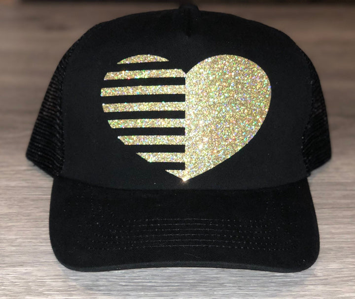 Load image into Gallery viewer, Striped Heart Trucker Hat