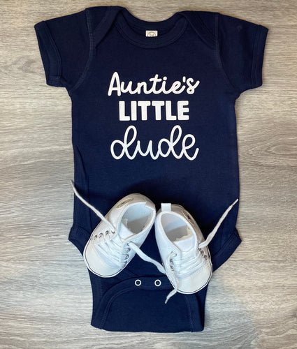 PREMADE READY TO SHIP 6-12 MONTH FIT Auntie's Little Dude Bodysuit