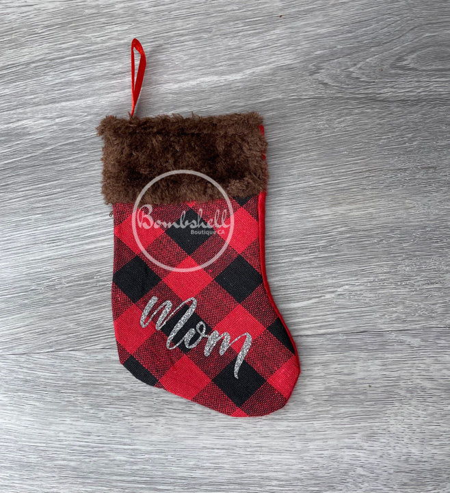 Load image into Gallery viewer, Mini Red Buffalo Plaid Christmas Stocking 6"
