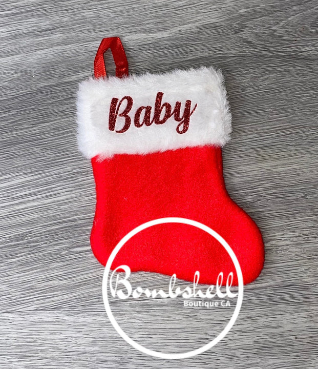 Load image into Gallery viewer, Mini Red Christmas Stocking With Faux Fur Cuff 6.25&quot;