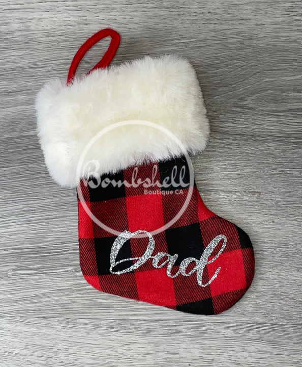 Load image into Gallery viewer, Mini Red Buffalo Check Faux Fur Cuff Christmas Stocking