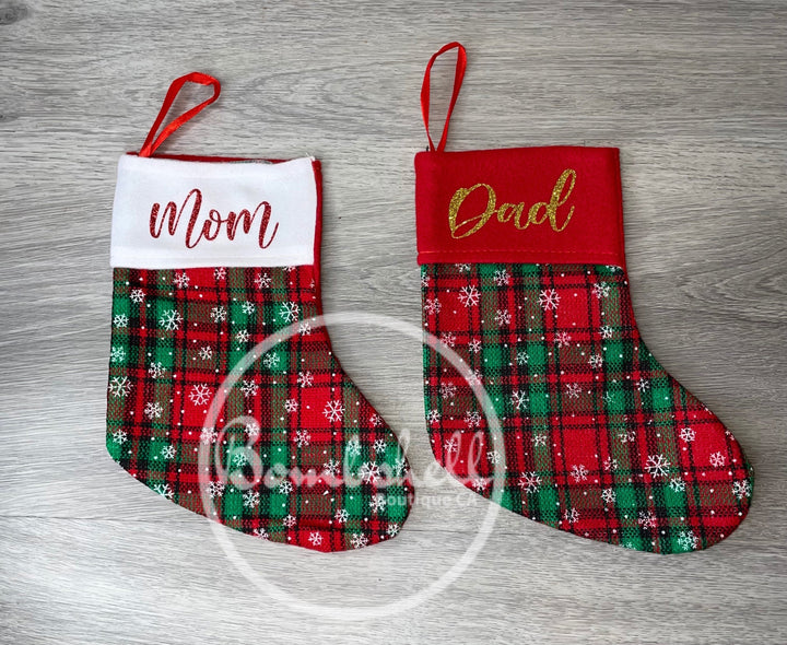Load image into Gallery viewer, Mini Plaid Snowflake Christmas Stocking 9"