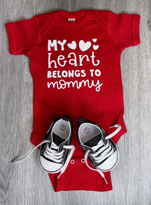 Load image into Gallery viewer, My Heart Belongs To Mommy Bodysuit - PREMADE READY TO SHIP 3-6 MONTH FIT