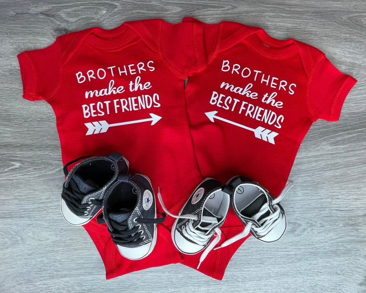 Load image into Gallery viewer, PREMADE READY TO SHIP 3-6 MONTH FIT Brothers Make The Best Friends Bodysuit Set