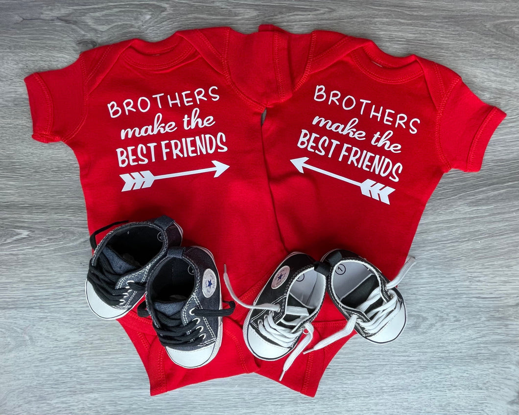 PREMADE READY TO SHIP 3-6 MONTH FIT Brothers Make The Best Friends Bodysuit Set
