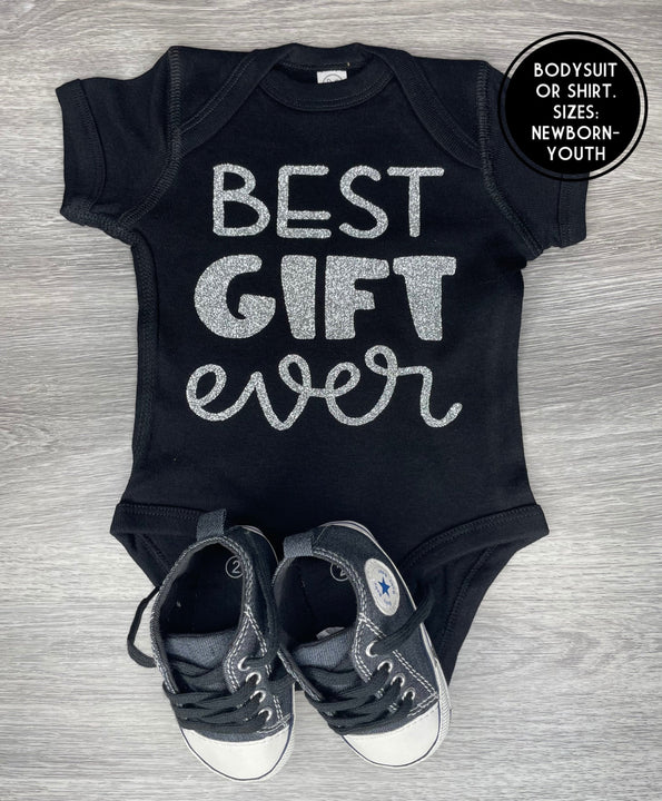 Load image into Gallery viewer, PREMADE READY TO SHIP 3-6 MONTH FIT Silver Glitter Design Best Gift Ever Bodysuit