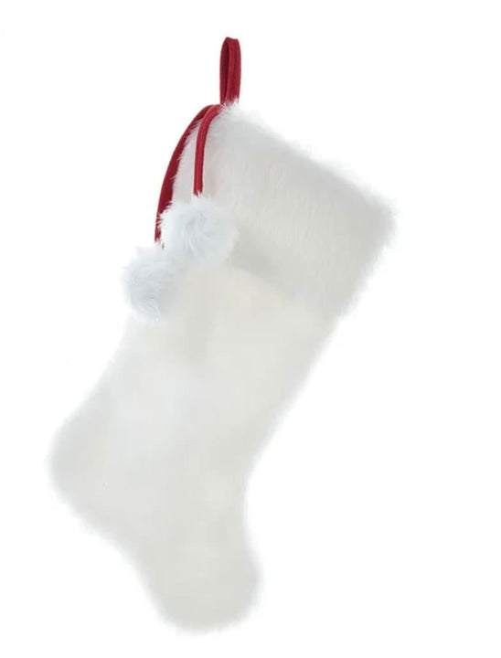 Load image into Gallery viewer, White Faux Fur With Pom Poms Christmas Stocking 20.5"