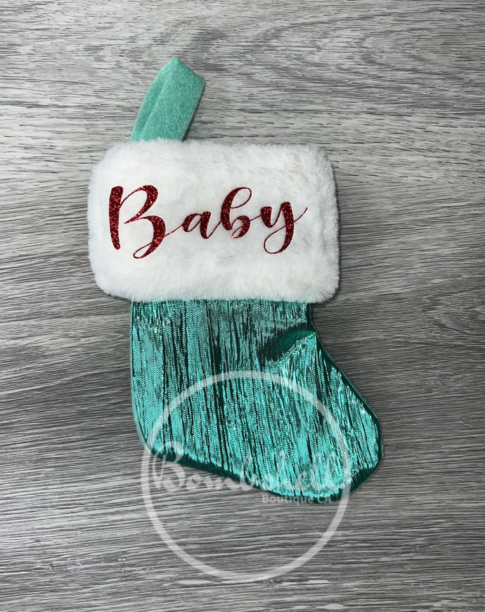 Mini Metallic Aqua Christmas Stocking