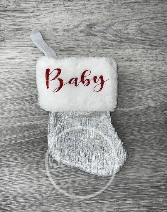 Load image into Gallery viewer, Mini Metallic Silver Christmas Stocking 6"