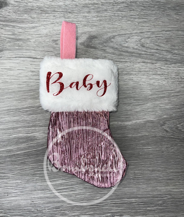 Load image into Gallery viewer, Mini Metallic Rose Christmas Stocking 6"