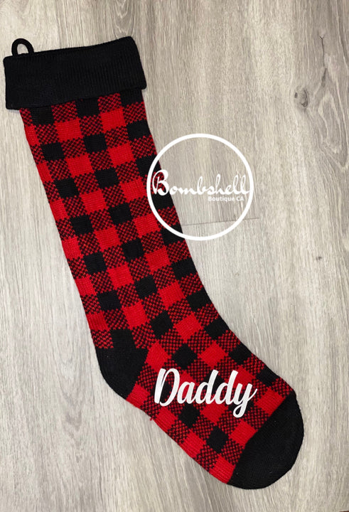 Load image into Gallery viewer, Oversized Red &amp; Black Buffalo Check Knit Christmas Stocking 22"