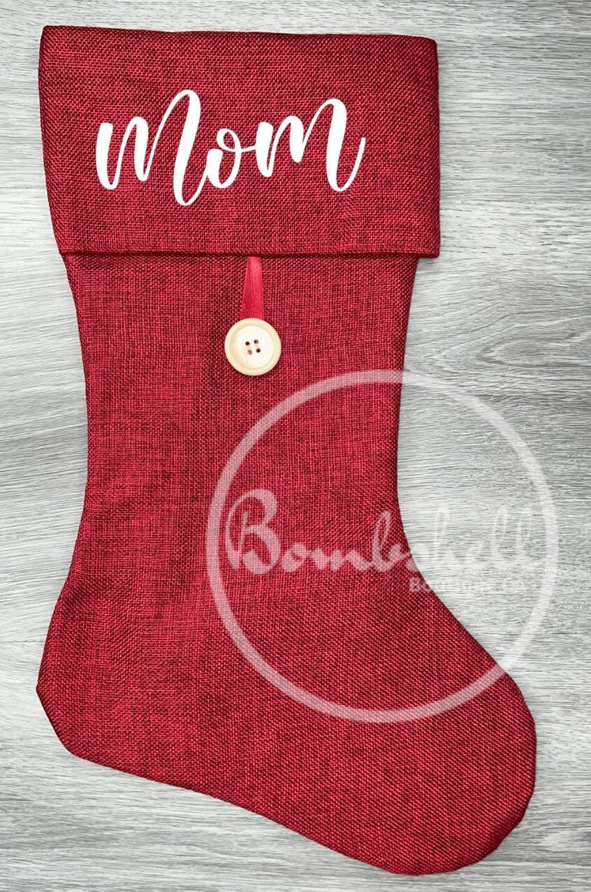 Red Burlap Button Christmas Stocking 19