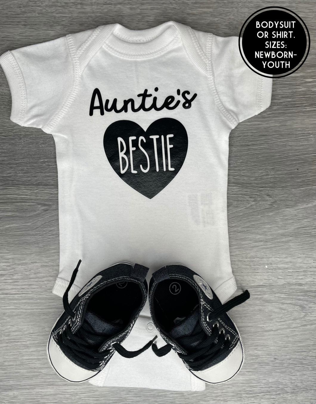 PREMADE READY TO SHIP 0-3 MONTH FIT Auntie's Bestie Bodysuit