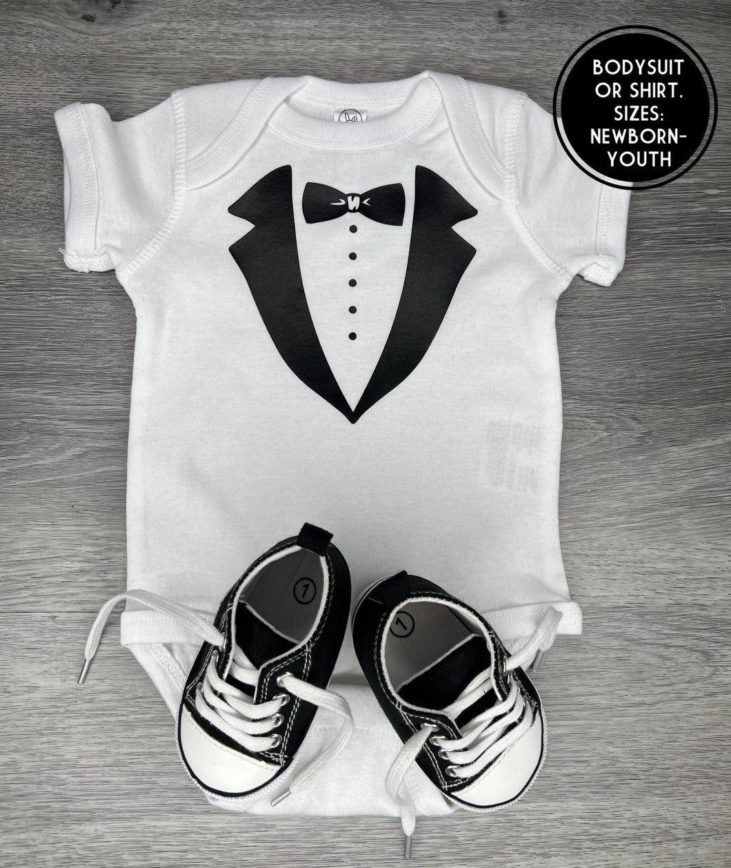 Baby Tuxedo Bodysuit - PREMADE READY TO SHIP 3-6 MONTH FIT