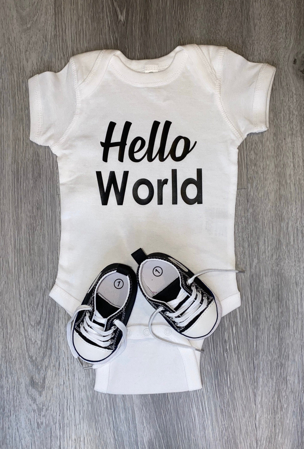 Hello World Bodysuit - PREMADE READY TO SHIP 3-6 MONTH FIT