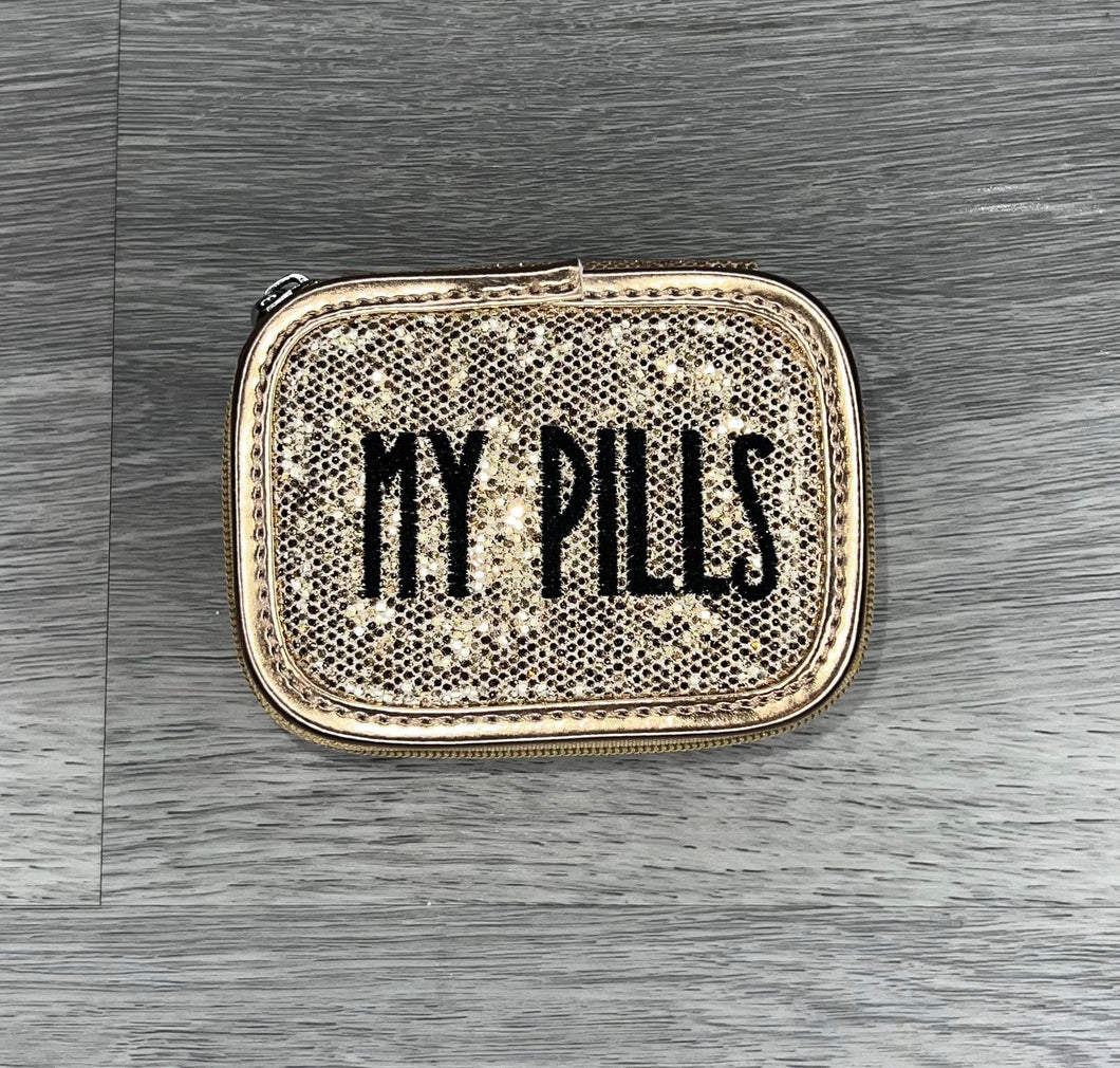 Glitter Embroidered Travel Pill Case