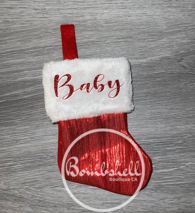 Load image into Gallery viewer, Mini Metallic Red Christmas Stocking 6"