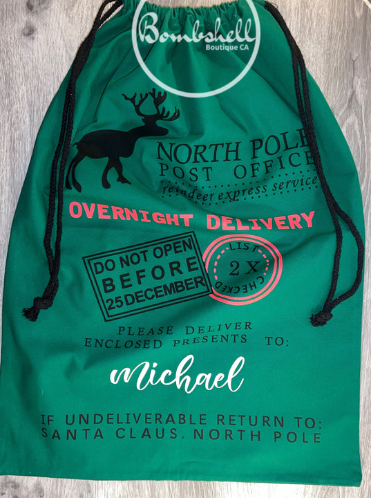 Load image into Gallery viewer, Personalized Canvas Santa Sack | Santa Drawstring Gift Bag