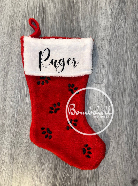 Load image into Gallery viewer, Paw Print Dog Christmas Stocking 16"