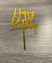 Load image into Gallery viewer, Gold Happy Birthday Acrylic Cake Topper