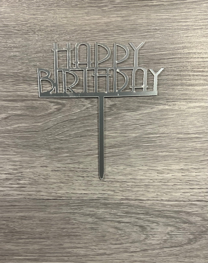 Silver Happy Birthday Acrylic Cake Topper