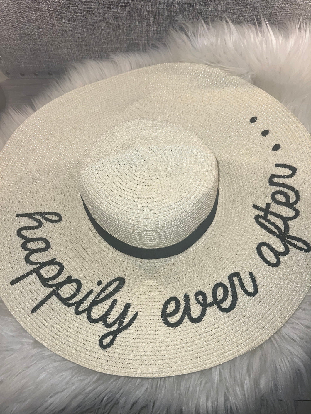 Embroidered Happily Ever After Floppy Wedding Hat