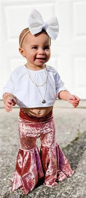 Pink Velvet Flare Bell Bottom Pants | Western | Baby Girl Clothes