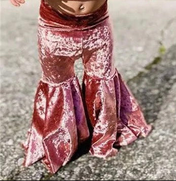 Load image into Gallery viewer, Pink Velvet Flare Bell Bottom Pants | Western Baby Girl Clothes | Toddler Bell Bottoms | Infant Bell Bottoms