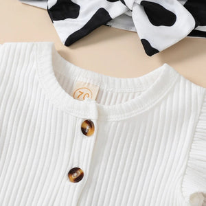 White Bodysuit & Cow Print Shorts W/ Headband | Western | Baby Girl Clothes