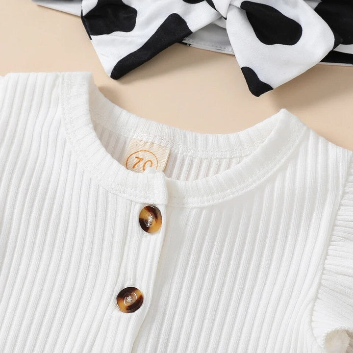 Load image into Gallery viewer, White Bodysuit &amp; Cow Print Shorts W/ Headband | Western Baby Girl Clothes